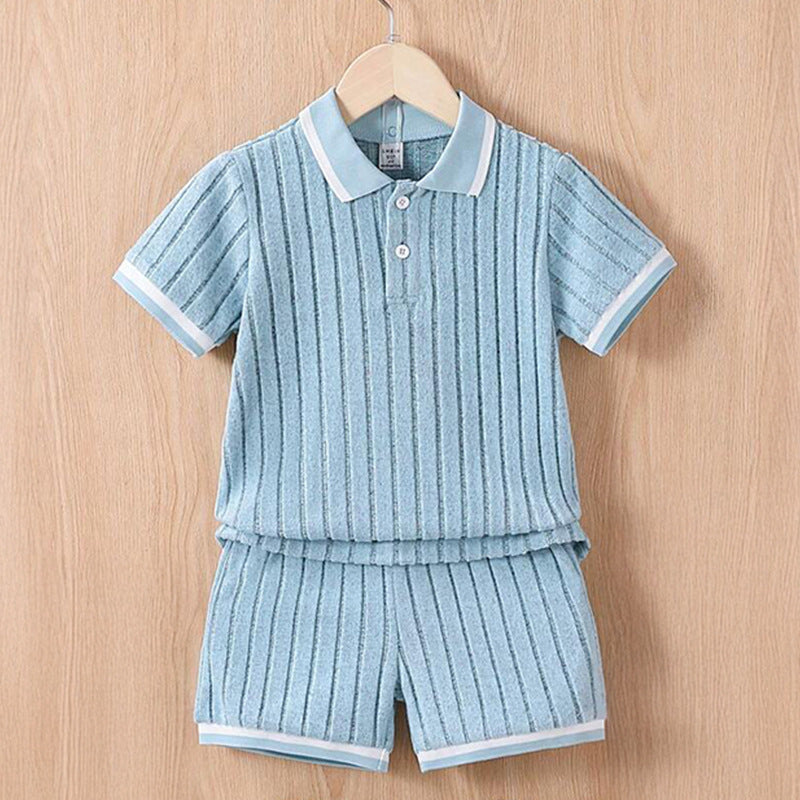 Children's Polo Collar Striped Shorts - Unisex Kids Summer Wear
