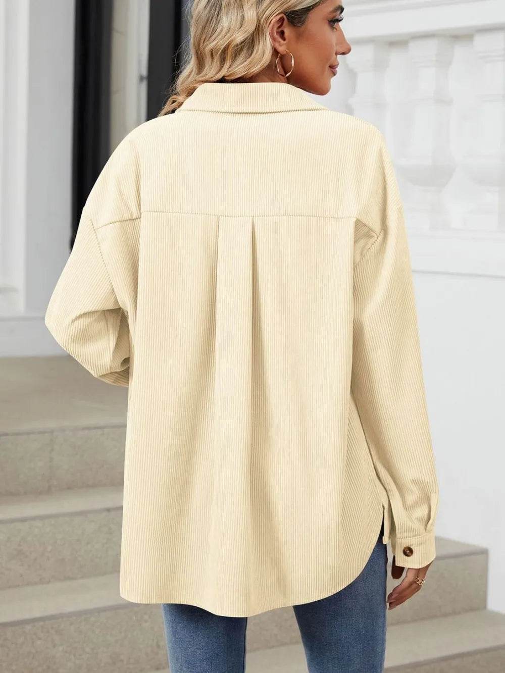 Button Up Dropped Shoulder Long Sleeve Outerwear - Millivan supplies