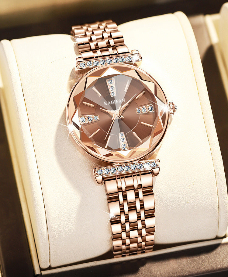 Women's Diamond Mirror Steel Watch - Waterproof Fashion