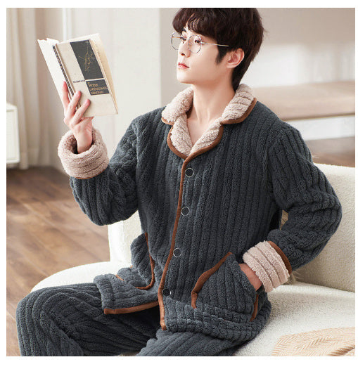 Men's Fashionable Warm Thickened Facecloth Pajamas - Fashion Simple Winter Sleepwear