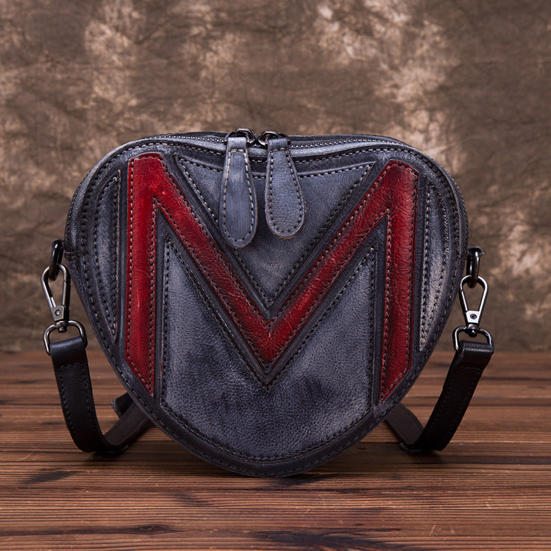 Heart-Shaped Top Layer Leather  Fashion Polished Crossbody Bag