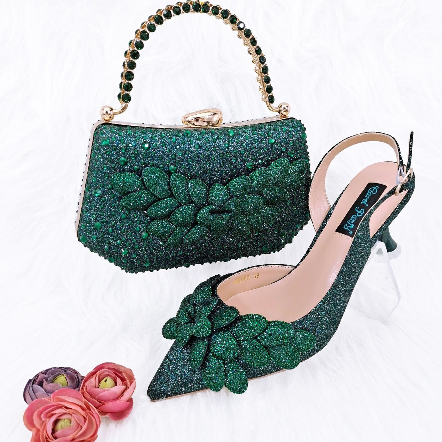 Women's Party Shoes Bag Set - Wine Red Handmade Leaf Decorative Wine Glass Heel Multiple Sizes