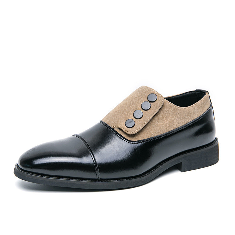 Low Top Pointed Round Toe Button Leather Shoes Men Slip-on - British Style