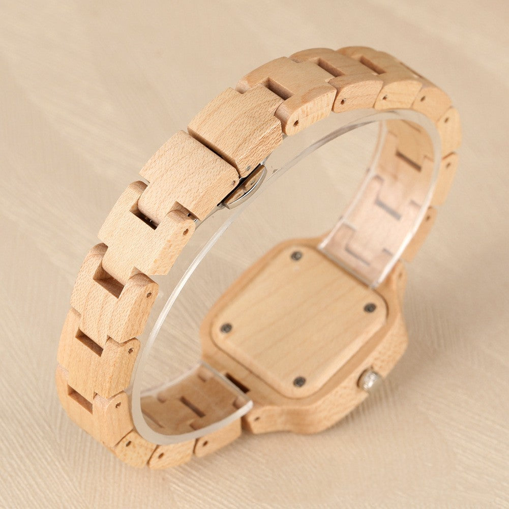 Bamboo Wood Square Watch - Gold Digital Face