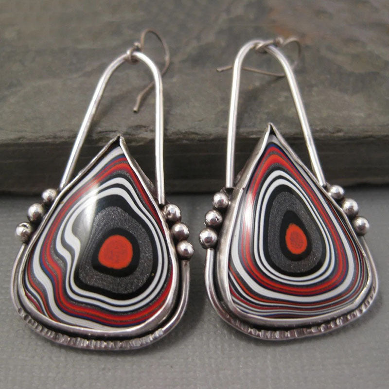 Red Striped Enamel Earrings T Ornament