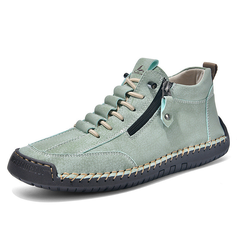 Men's Casual Leather Shoes - Adult Retro High Top White