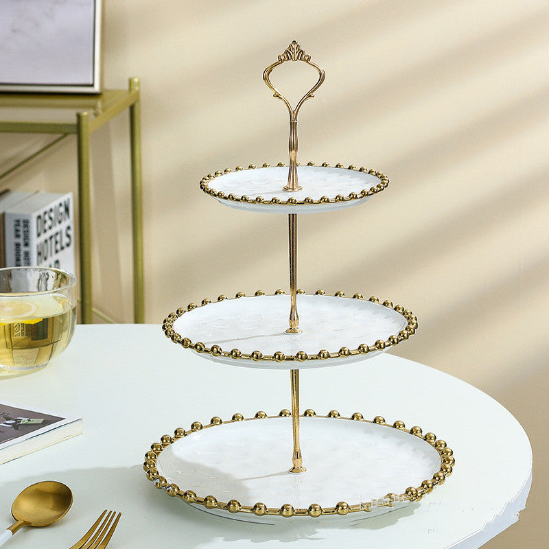 Living Room Coffee Table Household Ceramic Skewer Fruit Dessert Candy Tray Rack - Pearl Models