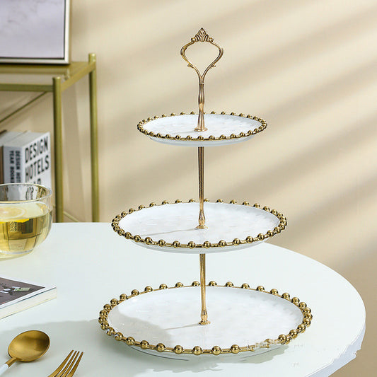Living Room Coffee Table Household Ceramic Skewer Fruit Dessert Candy Tray Rack - Pearl Models