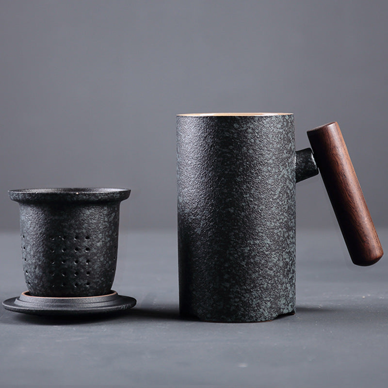 Japanese Ceramic Tea Mug - Wooden Handle Chinese Style