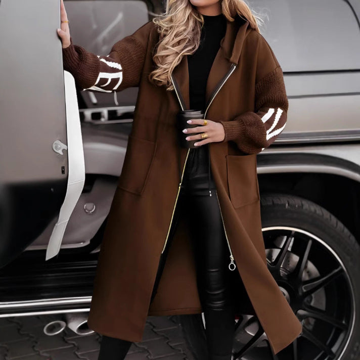 Women's Hooded Windbreaker Jacket - Adult Long Trench Coat Fall Winter