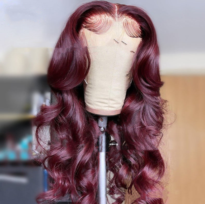 Women's Wine Red Front Lace Synthetic Wig - Long Curly Hair Medium Points