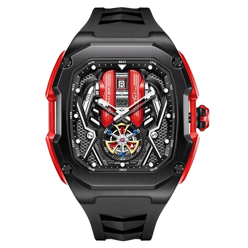 Men's High-Grade Tonneau Quartz Watch - Waterproof Luminous 3D Hollow Design