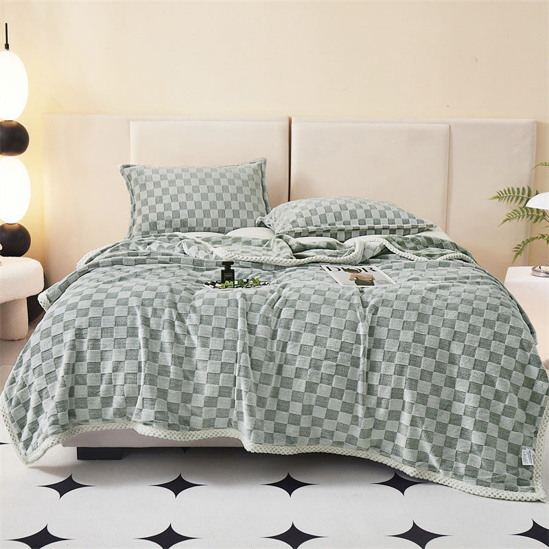 Plaid Rabbit Plush Woolen Blanket Bed Sheet