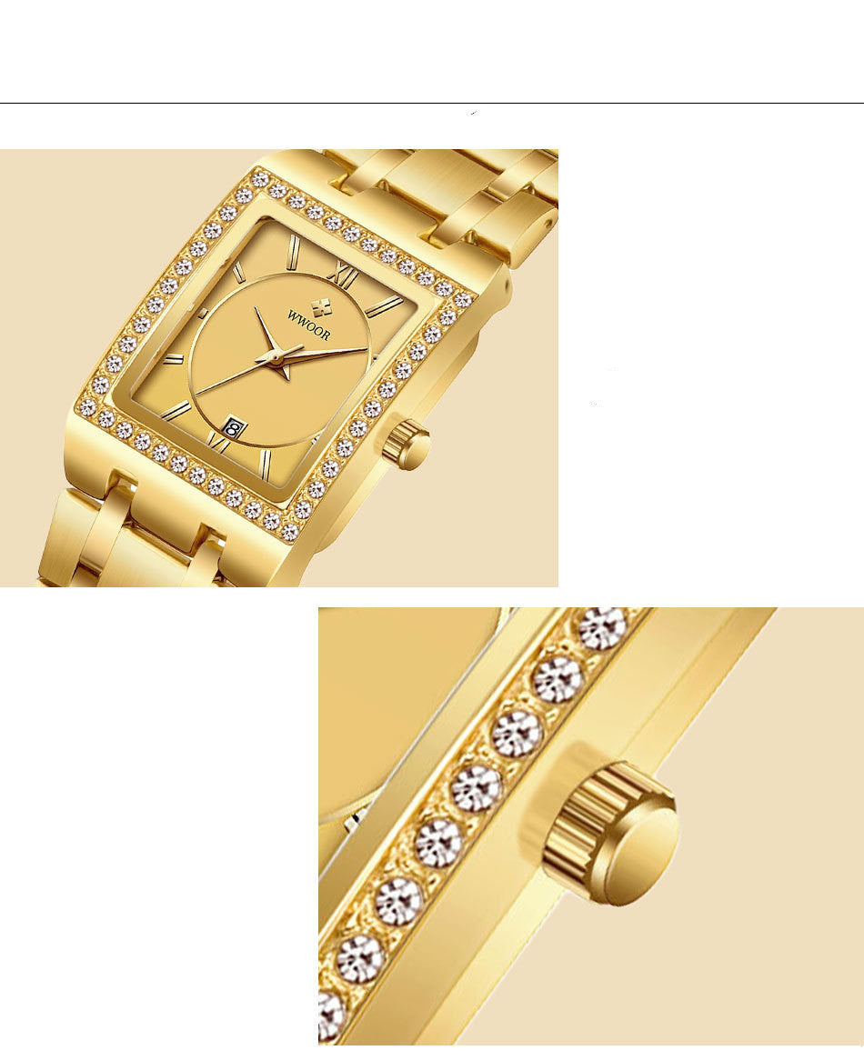 Diamond Square Steel Watch - Waterproof Love Belt