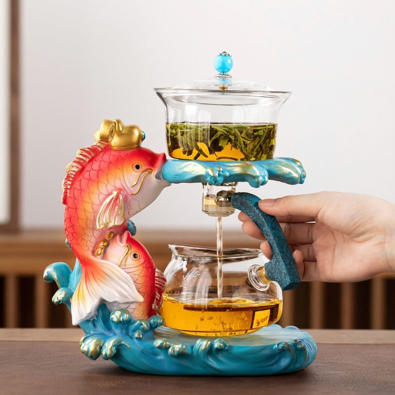 Home Living Room Induction Teapot Glass Automatic Tea Set - Fish Shape Design