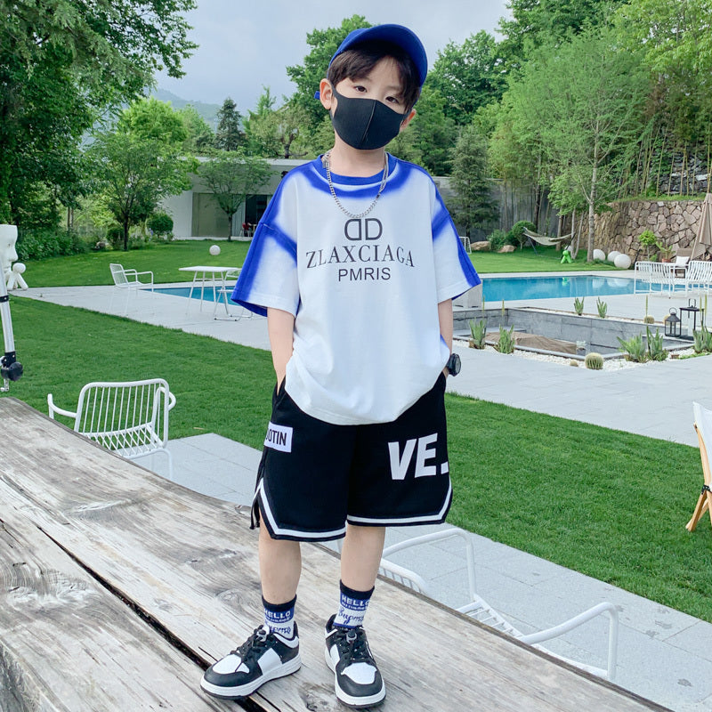 Boy's Short Sleeve Summer Suit Medium And Large Children