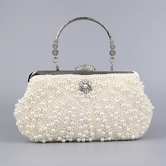 Women's Banquet Pearl Cheongsam Handbag Cross Body - Milky White Elegant Style
