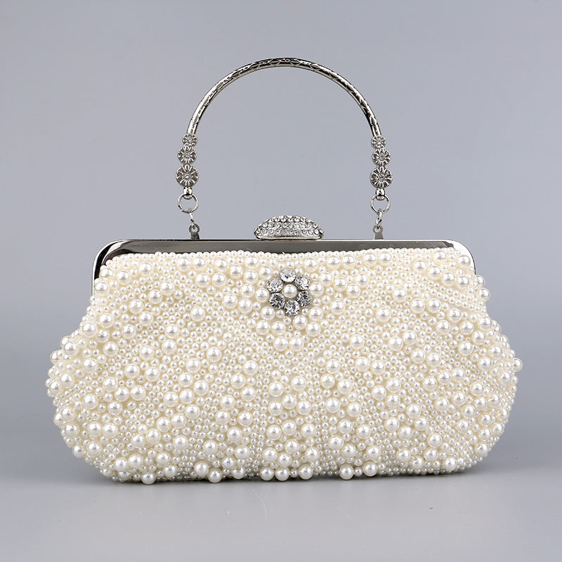 Women's Banquet Pearl Cheongsam Handbag Cross Body - Milky White Elegant Style