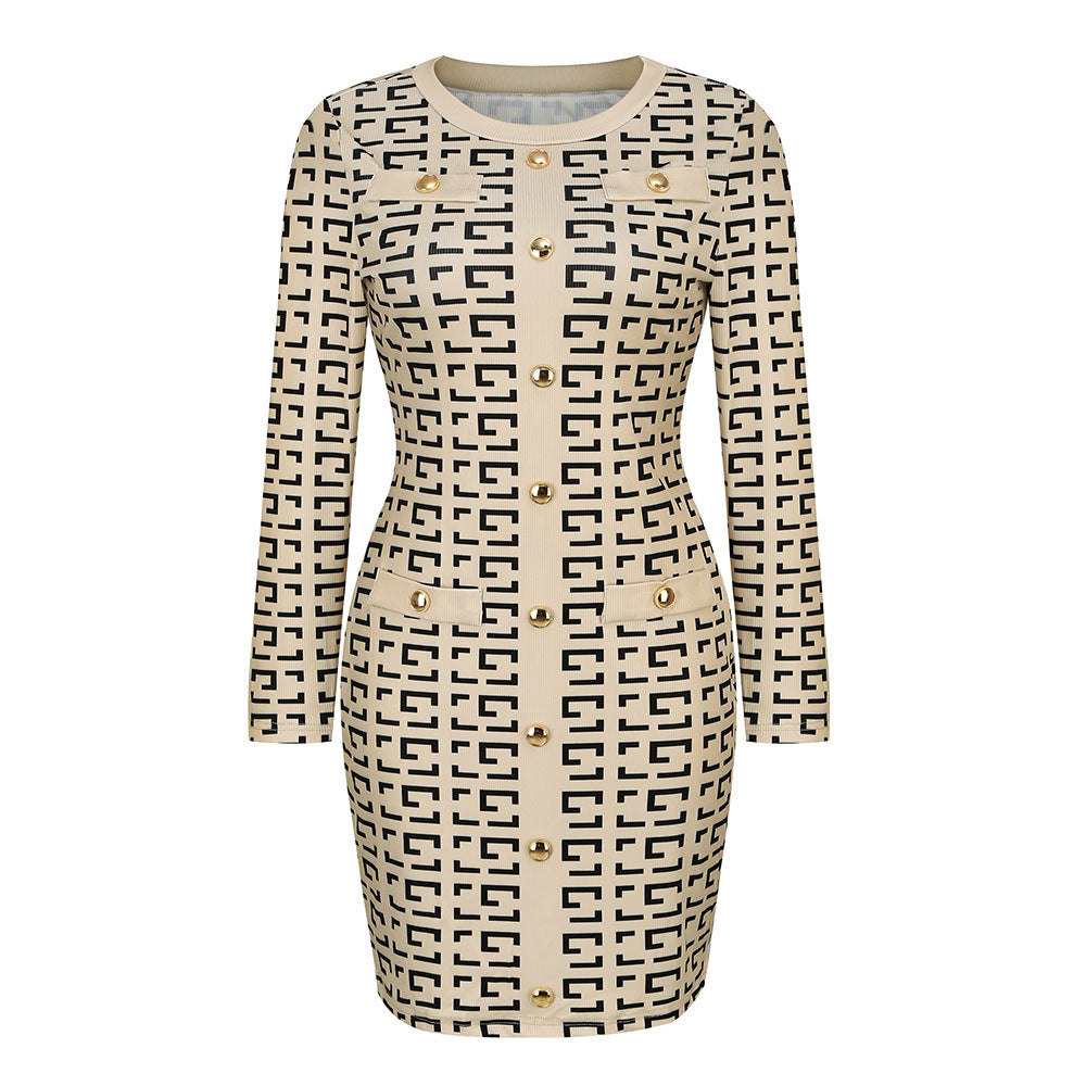 European And American Slim Temperament Knitted Button Dress