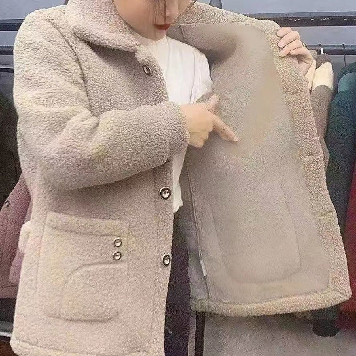 Women's Fleece-Lined Faux Cashmere Mid-Length Coat - Adult Mother's Winter Wear