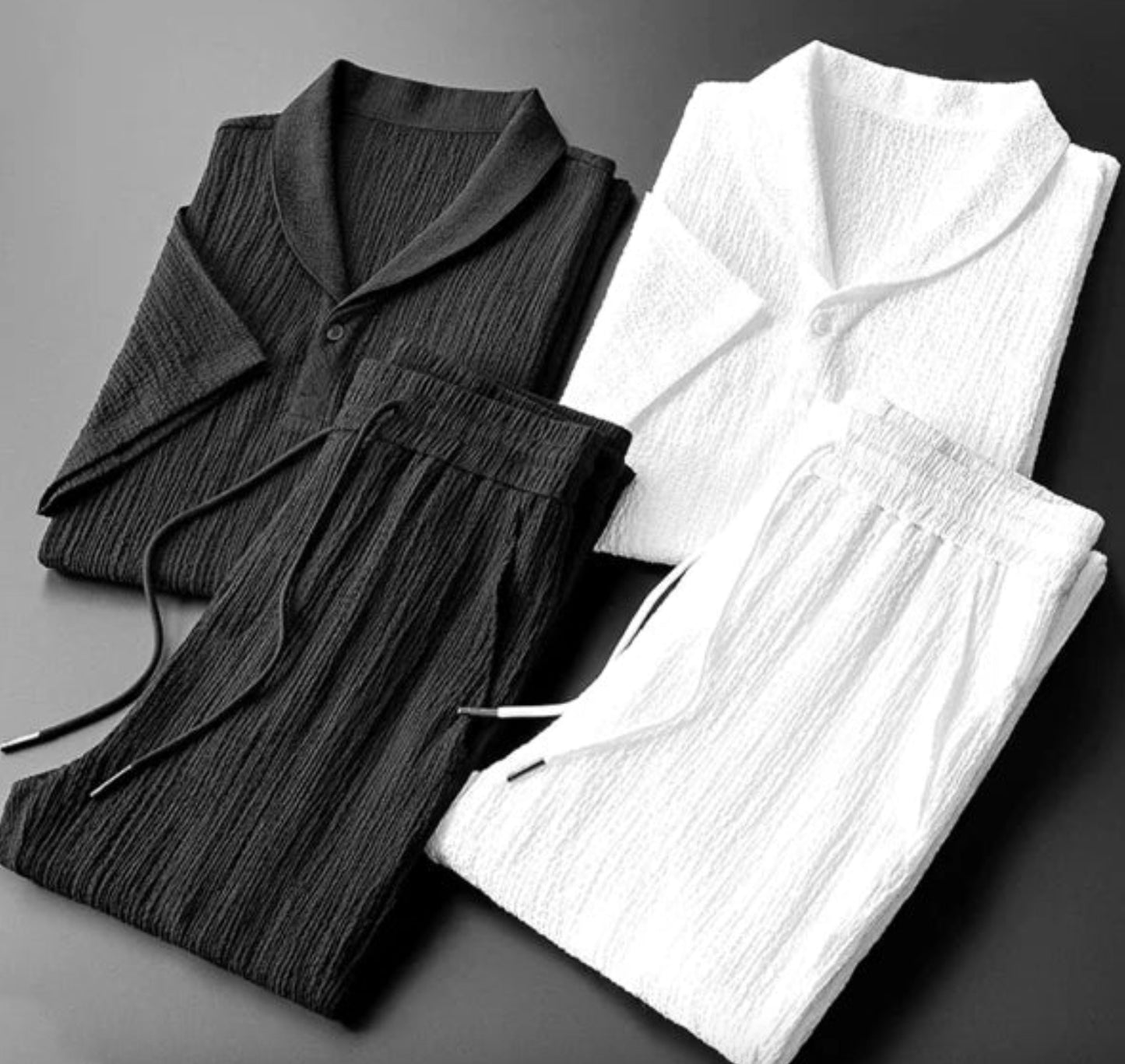 Men's Summer Leisure Suit - Short Sleeve Top & Drawstring Trousers Set