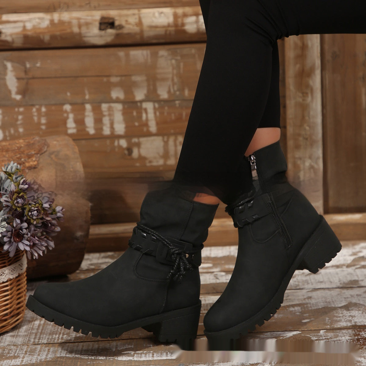 Women's Belt Buckle Ankle Boots - Adult Elastic Band Retaining Ring Boots