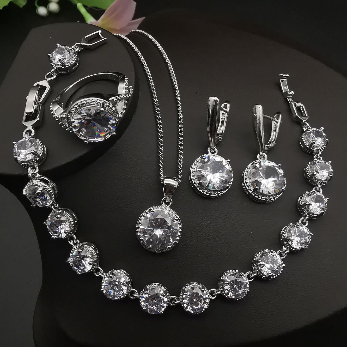 Women's Diamond Jewelry Set - Adult 4-Piece Blue Ring Set Size 10