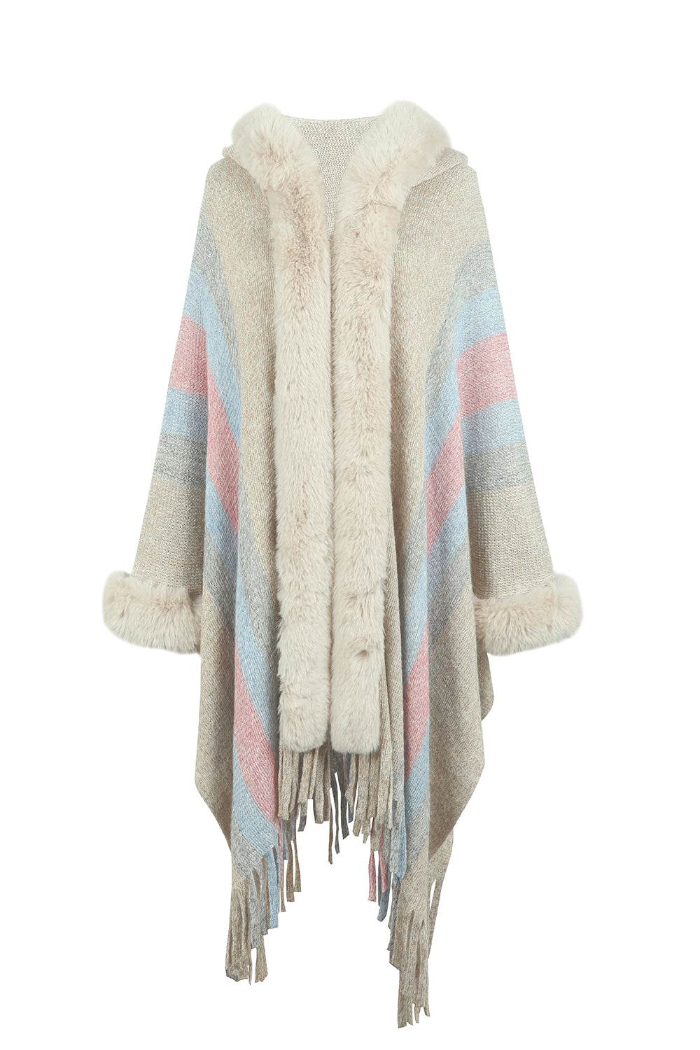 Color Block Fringe Detail Poncho - Millivan supplies