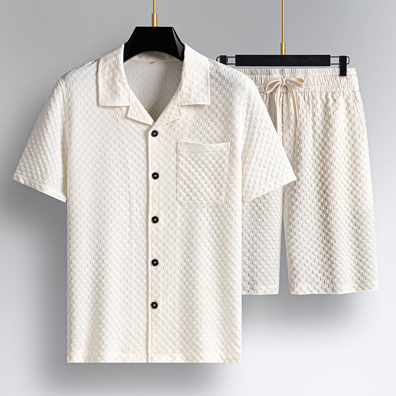 Lapel Short Sleeve Shorts Suit - Fashion Trendy Two-piece Business Gentleman Set
