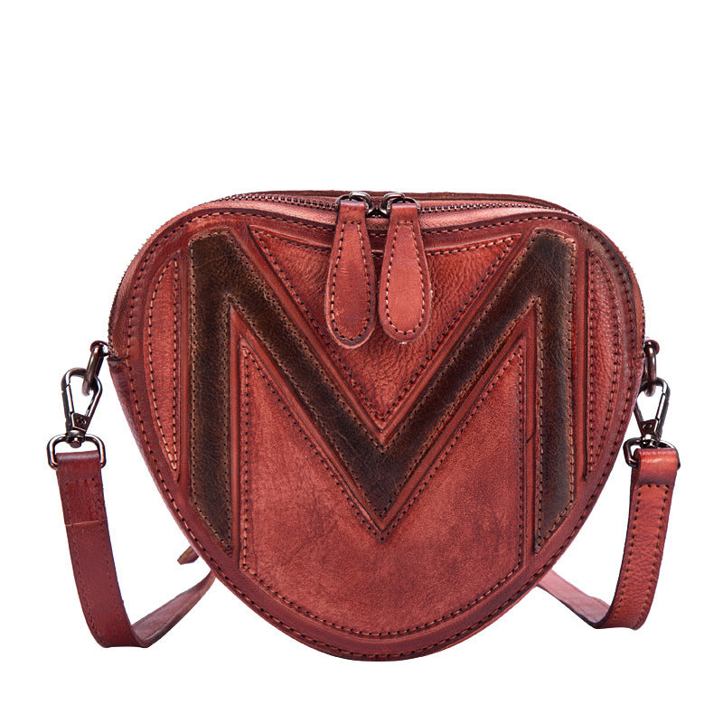Heart-Shaped Top Layer Leather  Fashion Polished Crossbody Bag