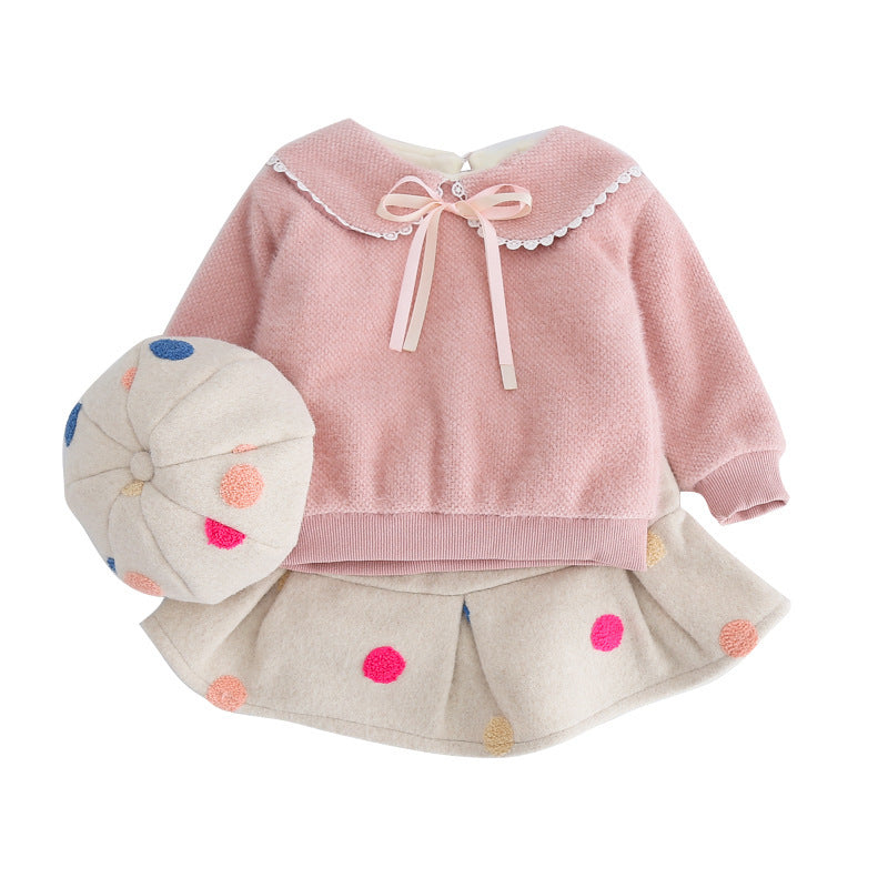 Sweet Baby Girls Polka Dot Pleated Skirt Set - Adorable Two-Piece Outfit
