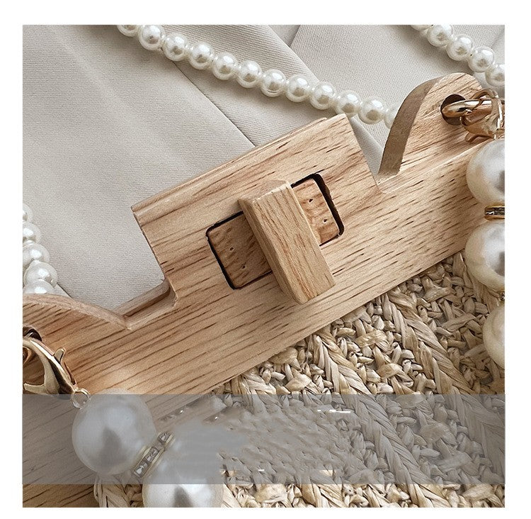 Fashion Simple Straw Pearl Chain Handbag - Street Trend Crossbody Bag
