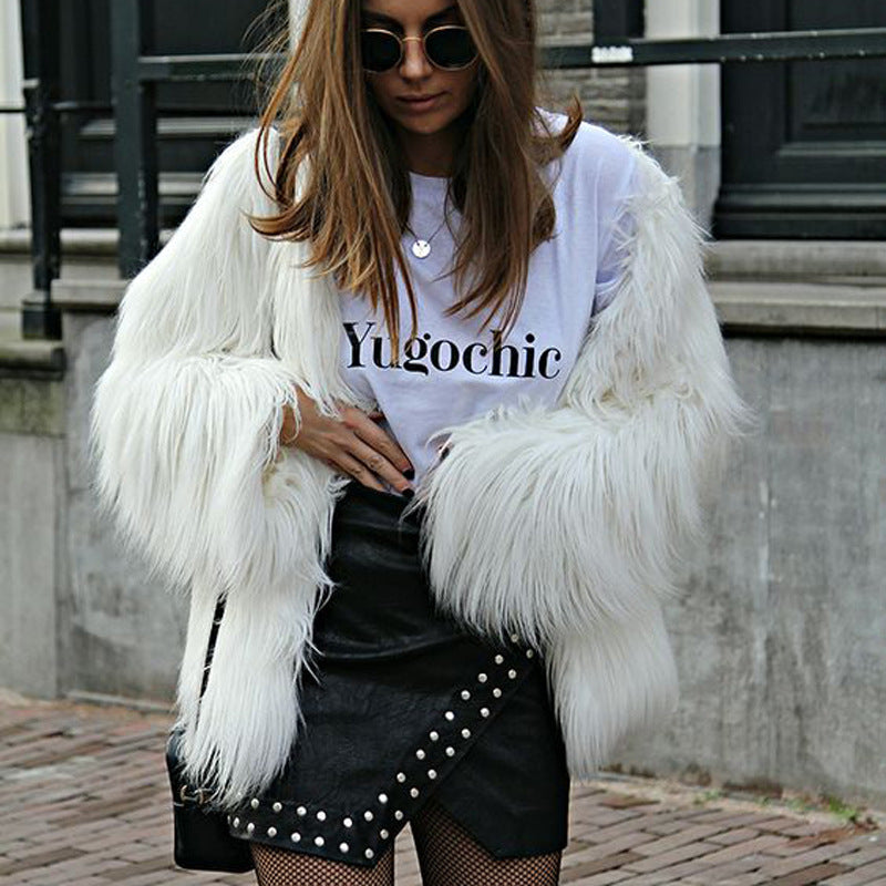 Women's Short Long Sleeve Plus Size Fur Coat - Adult Winter Outerwear
