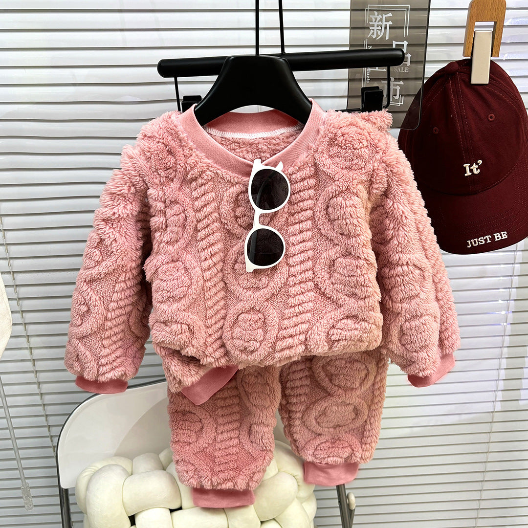 Korean Style Girls' Solid Color Pajamas - Comfortable Sleepwear Set