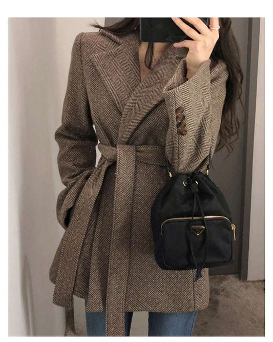 Women's Retro British-Style Loose Woolen Suit Coat – Long Sleeve Lapel Jacket | Beige & Coffee | S–XL