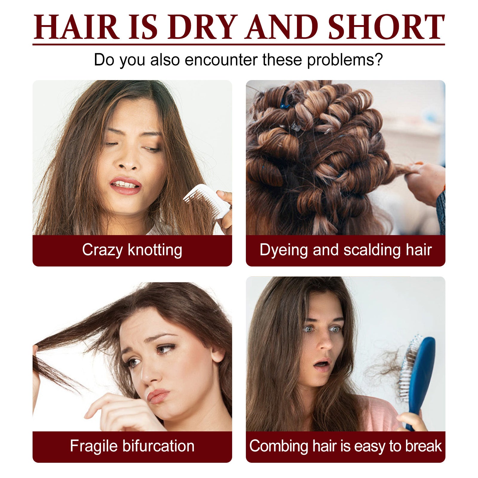 Promotional graphic about hair care issues with images and text.