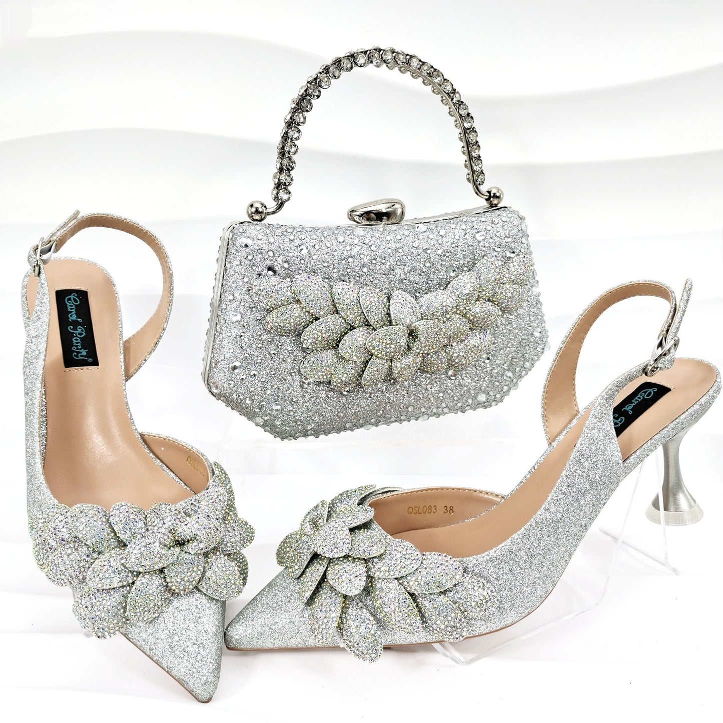 Women's Party Shoes Bag Set - Wine Red Handmade Leaf Decorative Wine Glass Heel Multiple Sizes