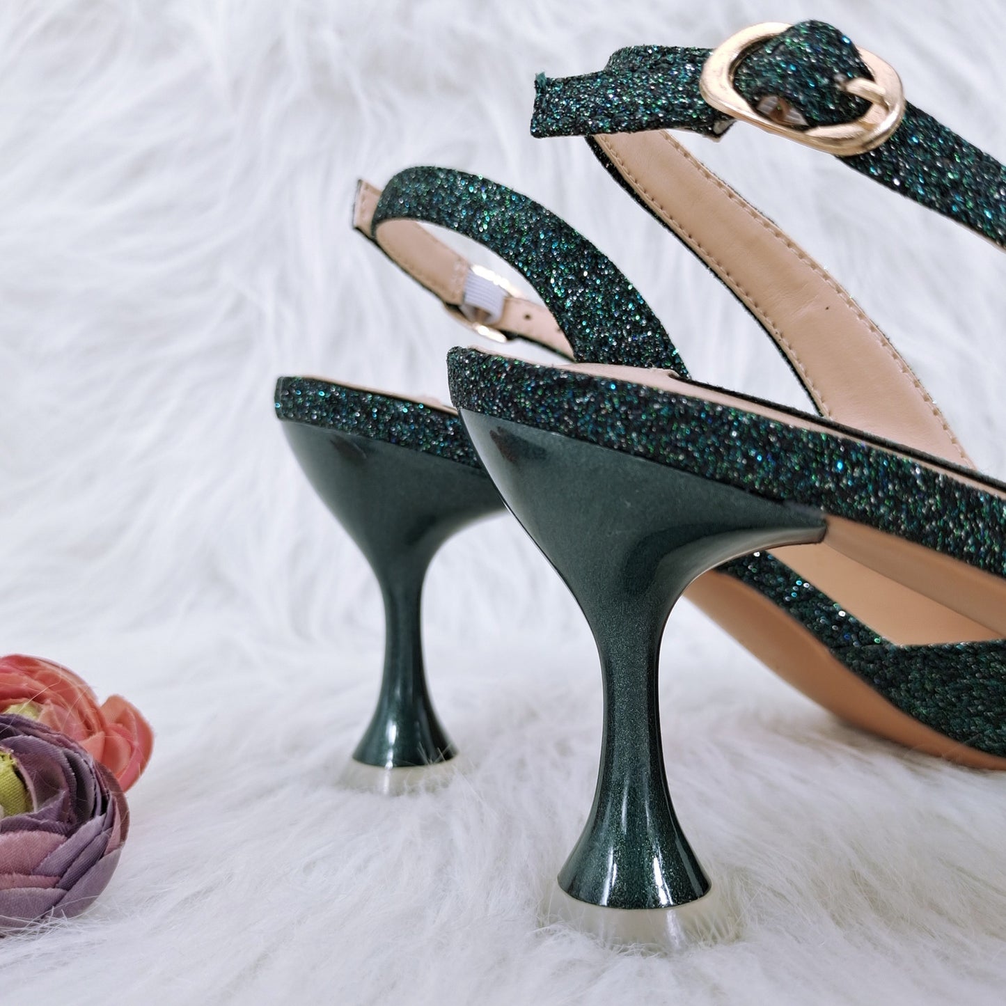 Women's Party Shoes Bag Set - Wine Red Handmade Leaf Decorative Wine Glass Heel Multiple Sizes