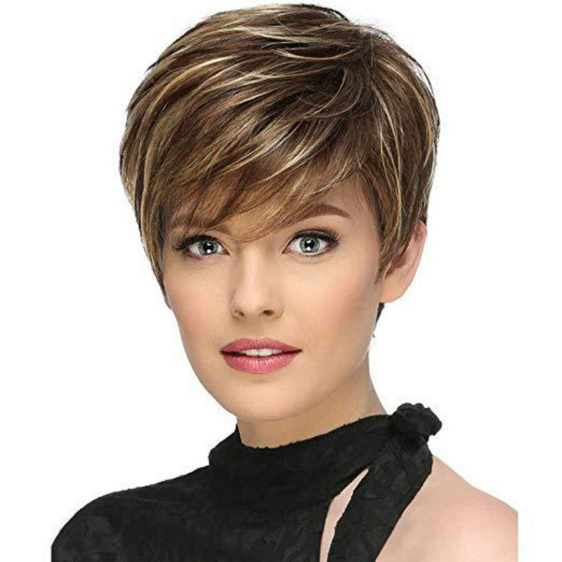 Woman with a styled haircut on a white background
