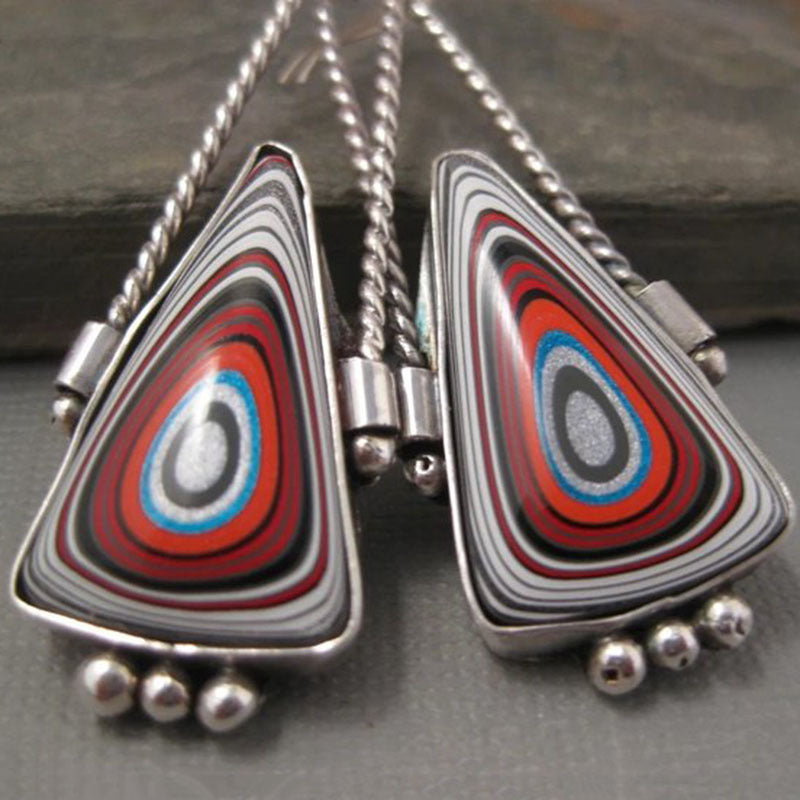 Red Striped Enamel Earrings T Ornament