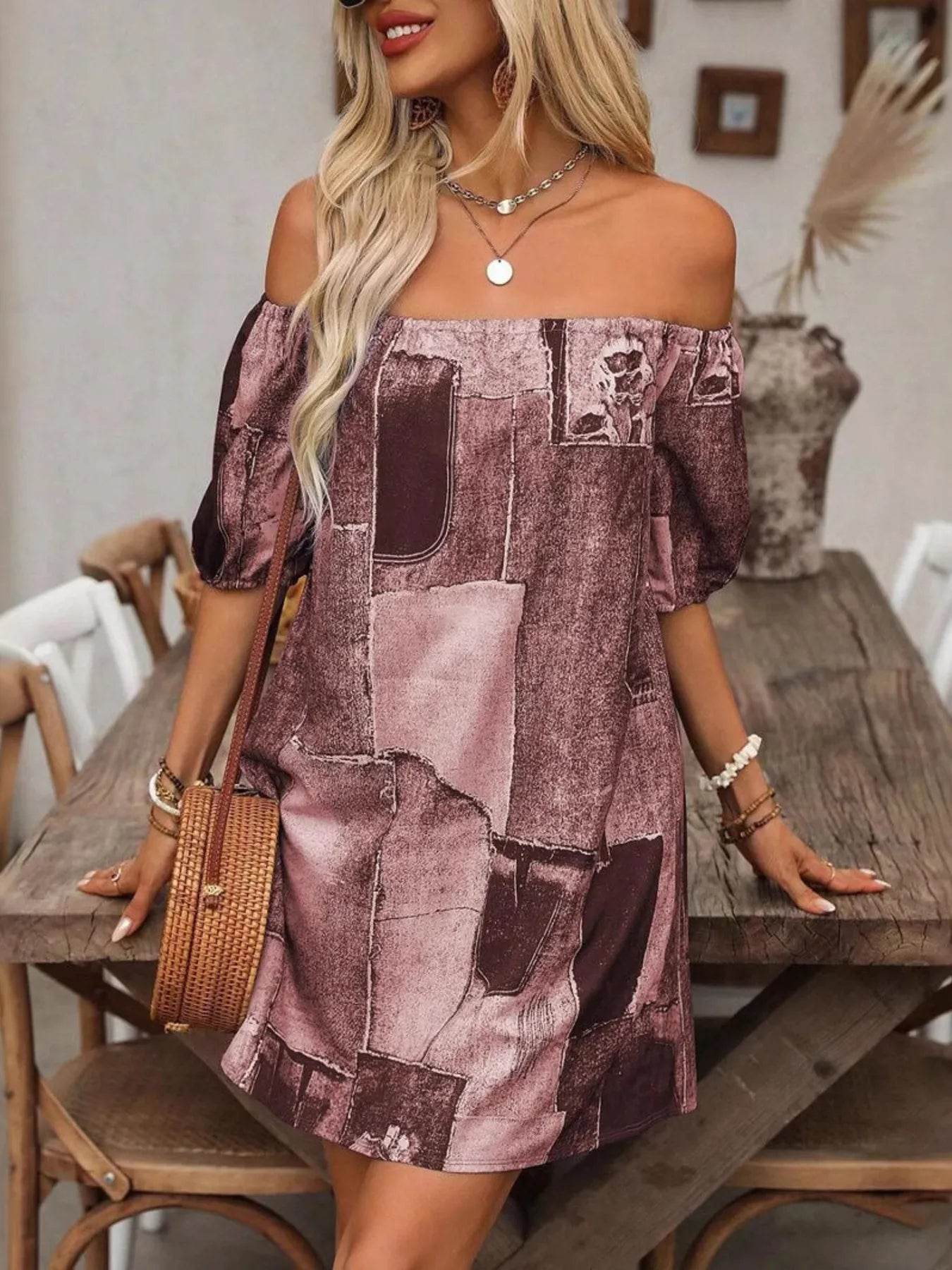 Patchwork Off Shoulder Denim Mini Dress - Millivan supplies