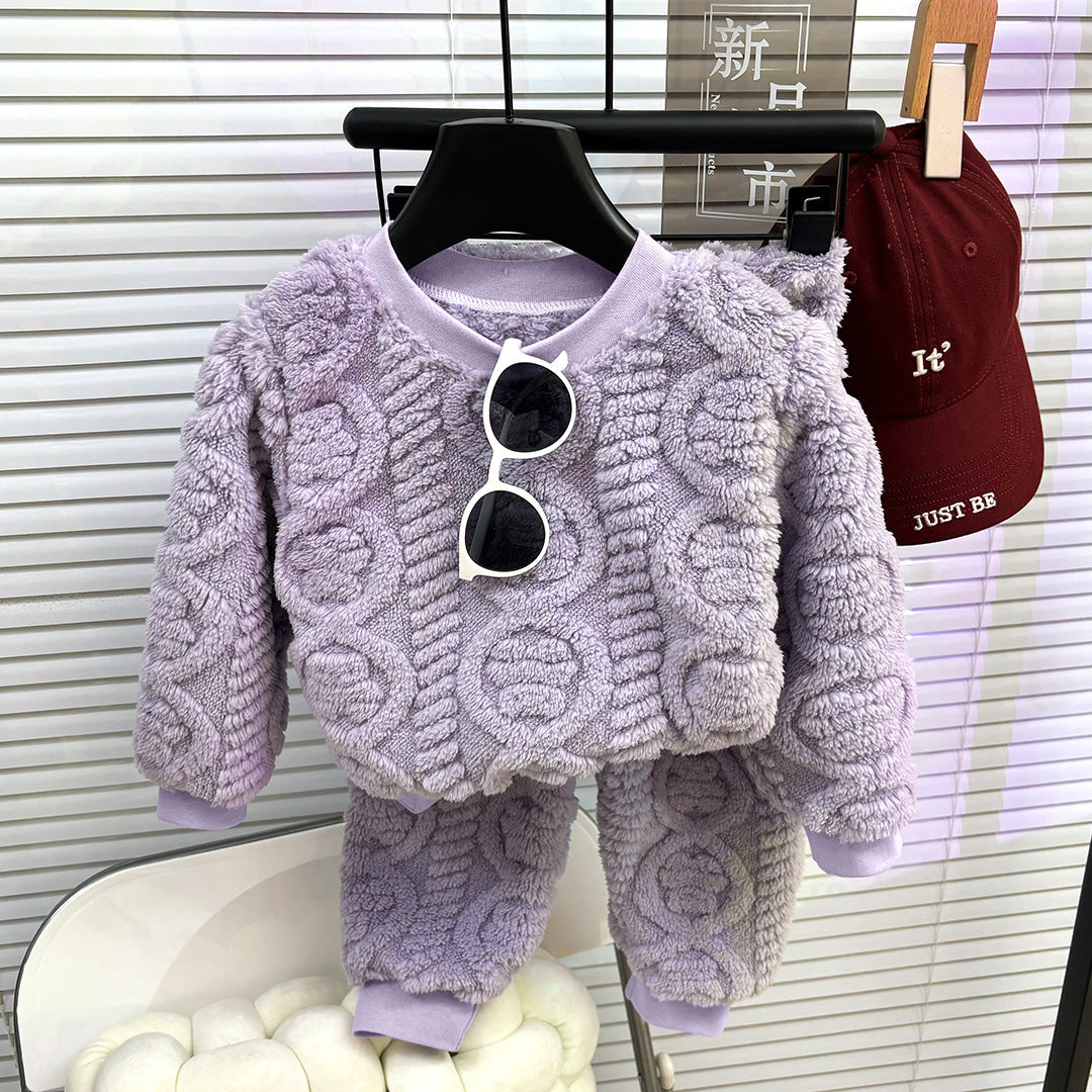 Korean Style Girls' Solid Color Pajamas - Comfortable Sleepwear Set