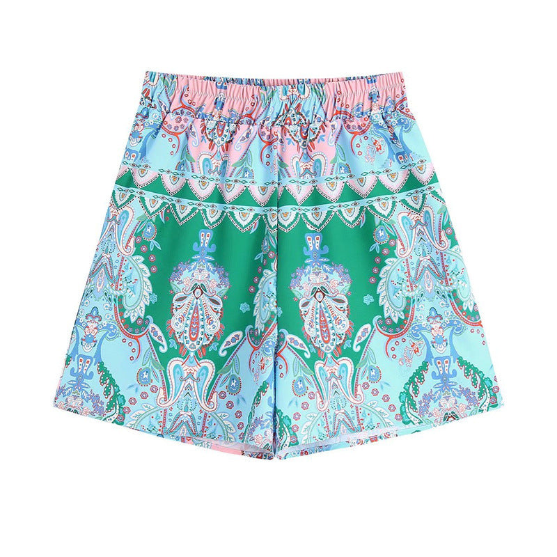 Women's Fashion Stretch Elastic Waist Printed Casual Shorts