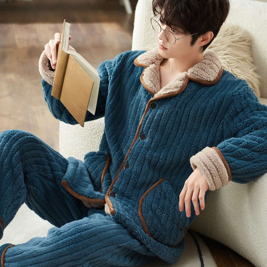 Men's Fashionable Warm Thickened Facecloth Pajamas - Fashion Simple Winter Sleepwear