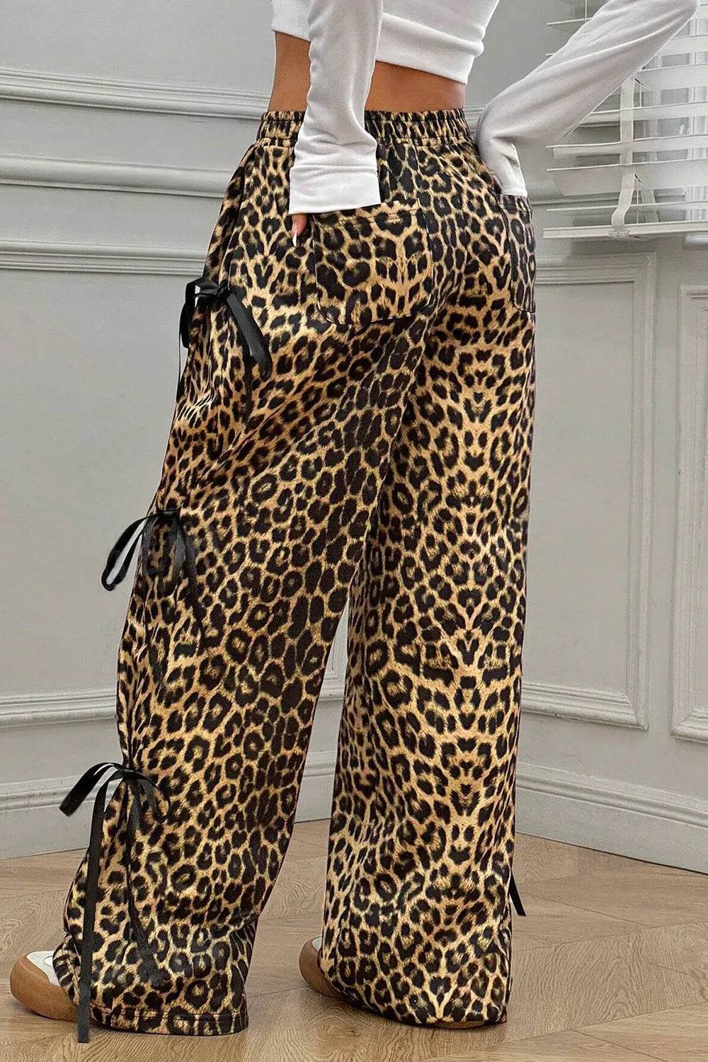 Leopard Bow Tie Elastic Waist Pants - Millivan supplies