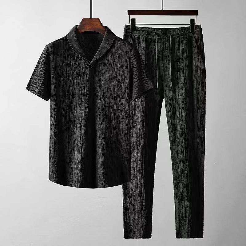 Men's Summer Leisure Suit - Short Sleeve Top & Drawstring Trousers Set