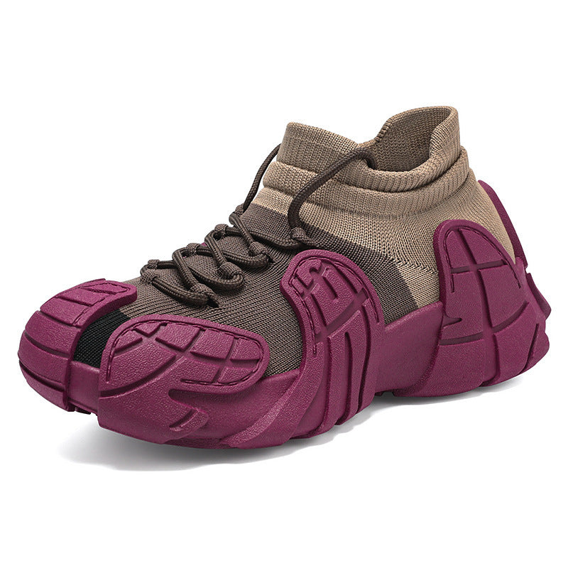 Women's Fashion Retro Sneakers - Adult Flyknit Platform Shoes Purple