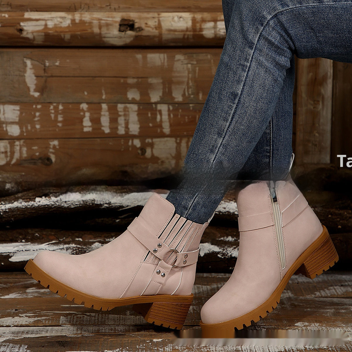 Women's Belt Buckle Ankle Boots - Adult Elastic Band Retaining Ring Boots