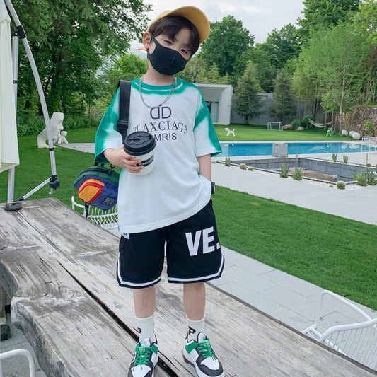 Boy's Short Sleeve Summer Suit Medium And Large Children