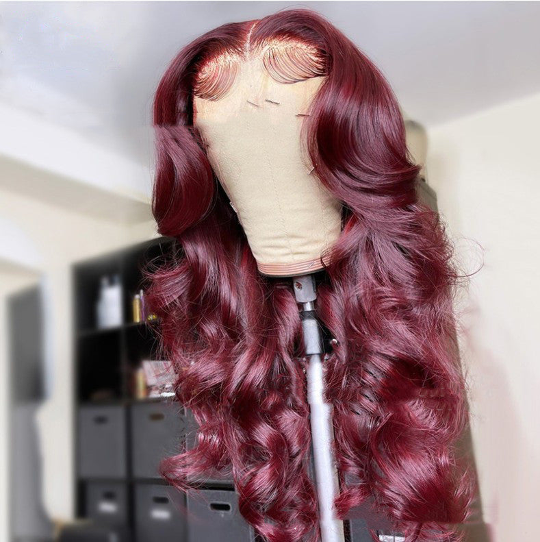 Women's Wine Red Front Lace Synthetic Wig - Long Curly Hair Medium Points